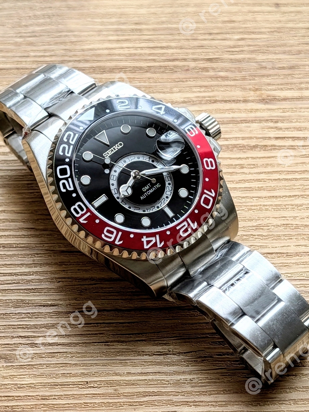 43mm Seiko Men’s Black Dial GMT Wheel Automatic Watch Coke Sapphire